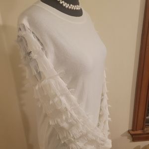 White Top With Fringe Sleeves  Size M